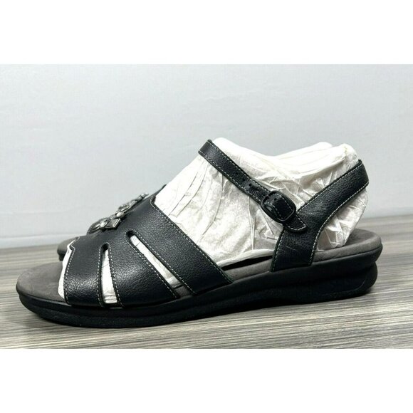 SAS Helena Sandals Women 10.5 N Black Leather Shoes Tripad Comfort Jeweled Bling - Picture 4 of 10